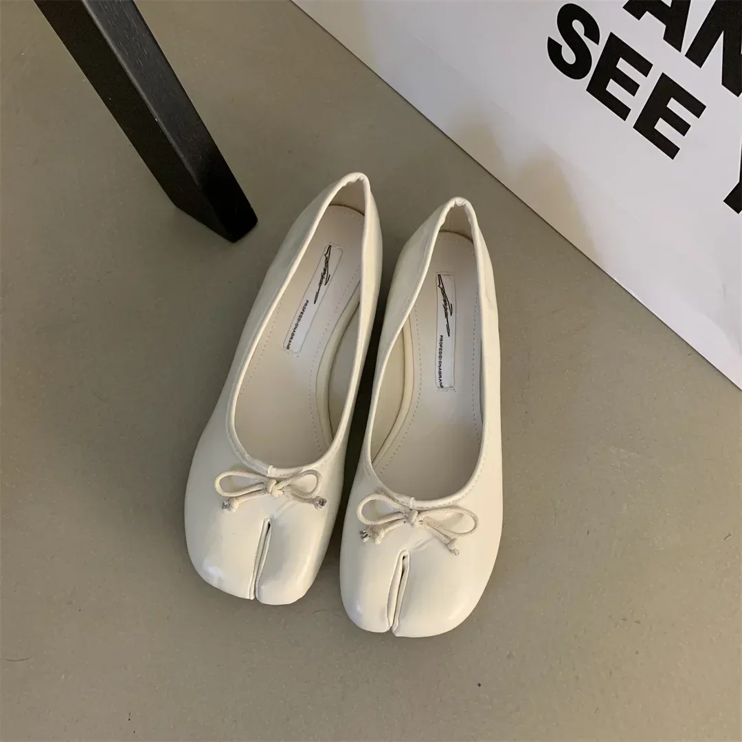 

Split Toe Ballerina Shoes Mary Janes Leather Ballerines Femme Chaussure 2024 New Fashion Bow Women Ballet Flats Shoes