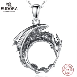 Eudora Real 925 Sterling Silver Cool Dragon Neckalce Temperament Personality Dragon Pendant Fashion Jewelry for Man Gift Box 639