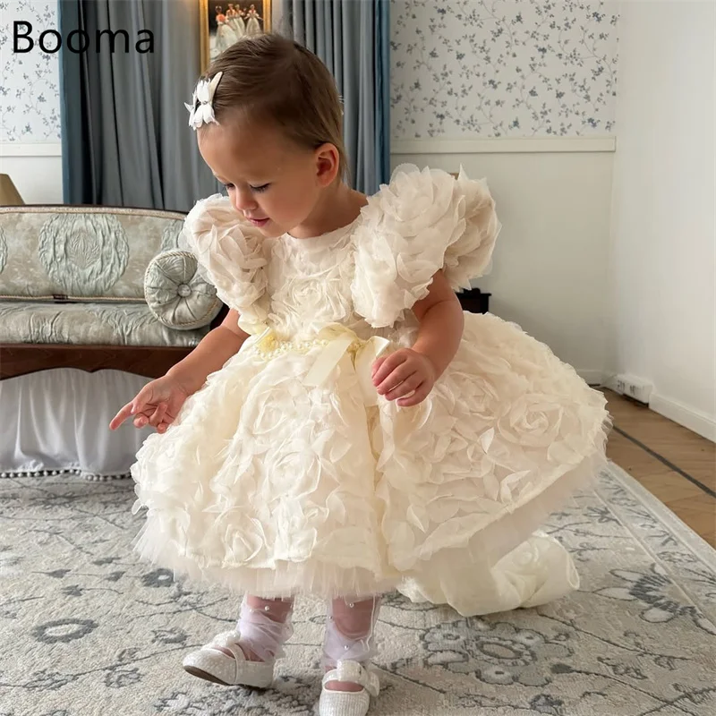 Booma a-line الزهور الأميرة س الرقبة الزهور فتاة فساتين الزفاف فستان الحفلات للأطفال مطوي الزهور الفتيات فساتين حفلات مخصصة