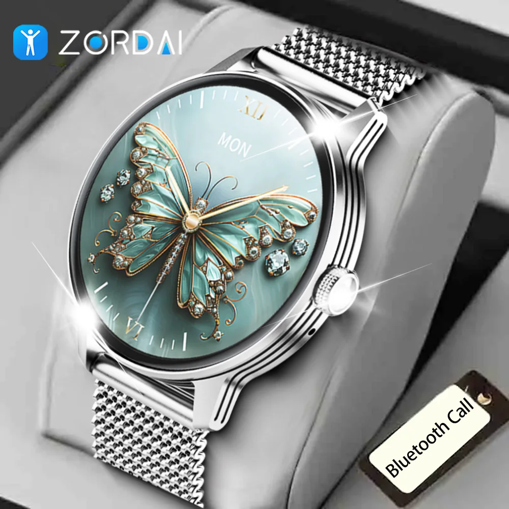 Zordai GPS Smart Watch Women 1.19Inch AMOLED 390*390 Screen Sport Heart Rate NFC Custom Dial Bluetooth Call Smartwatch Ladies