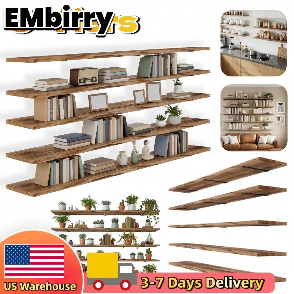 

Длинная плавающая полка на 5 ярусов, 151 см, деревянная, с металлическими кронштейнами, для кухни, ванной, кофейни, для хранения