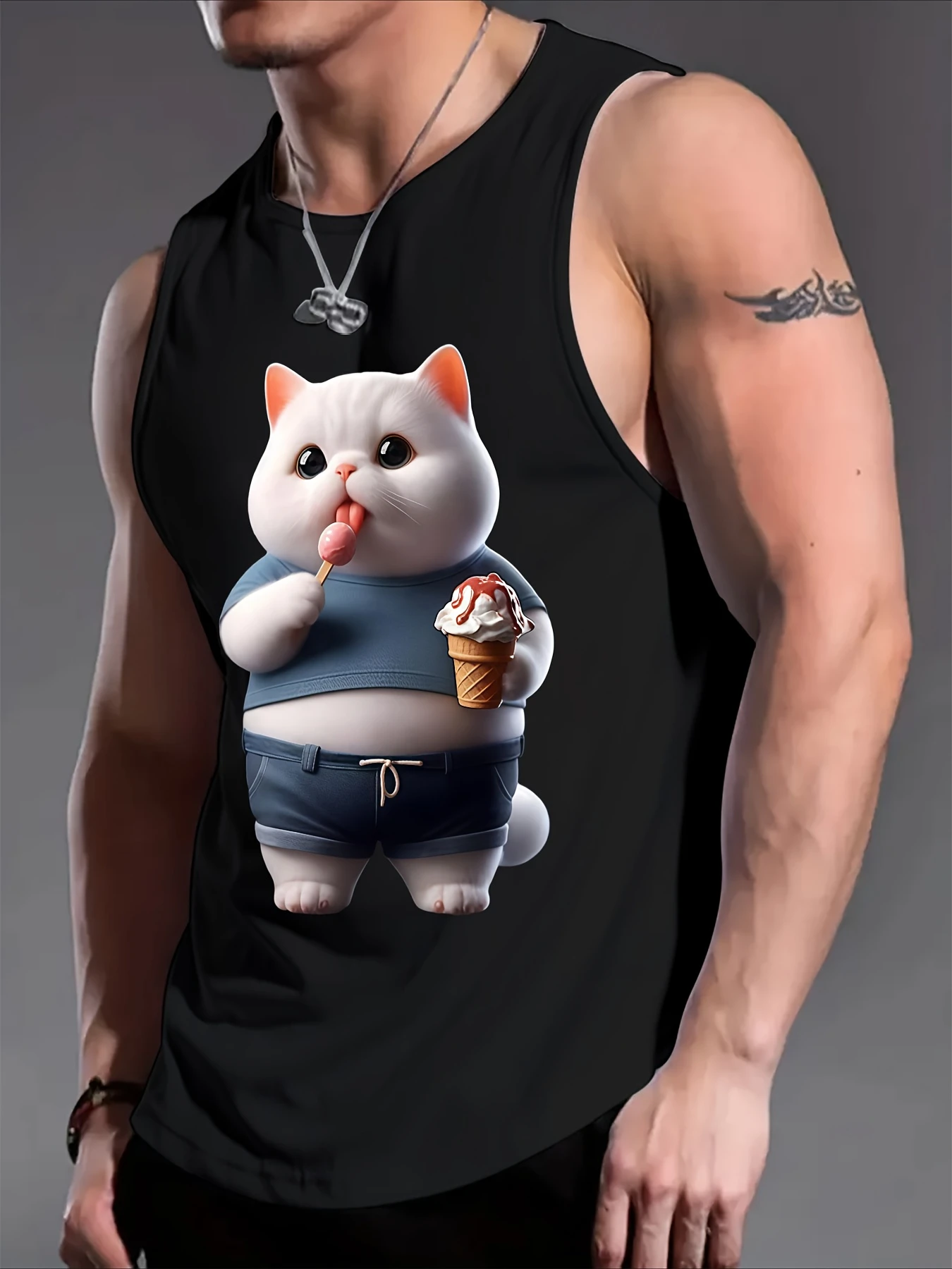 Mens Funny Working Cat Graphic Tank Top Funny Brick Carrying Cat Print Sleeveless Vest Casual Summer Streetwear Daily Tank Top