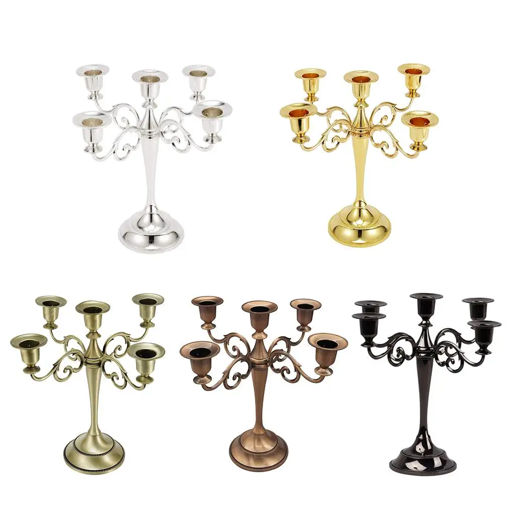 European Style Retro Wedding Hotel Decoration Items Five Headed Golden Candlestick Ornaments Candlesticks For Wedding  Decor