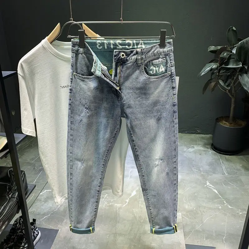 Pantalones vaqueros elásticos para hombre, ropa de diseñador Harajuku de alta gama, estilo coreano Kpop, a la moda, de lujo, informales, 2023