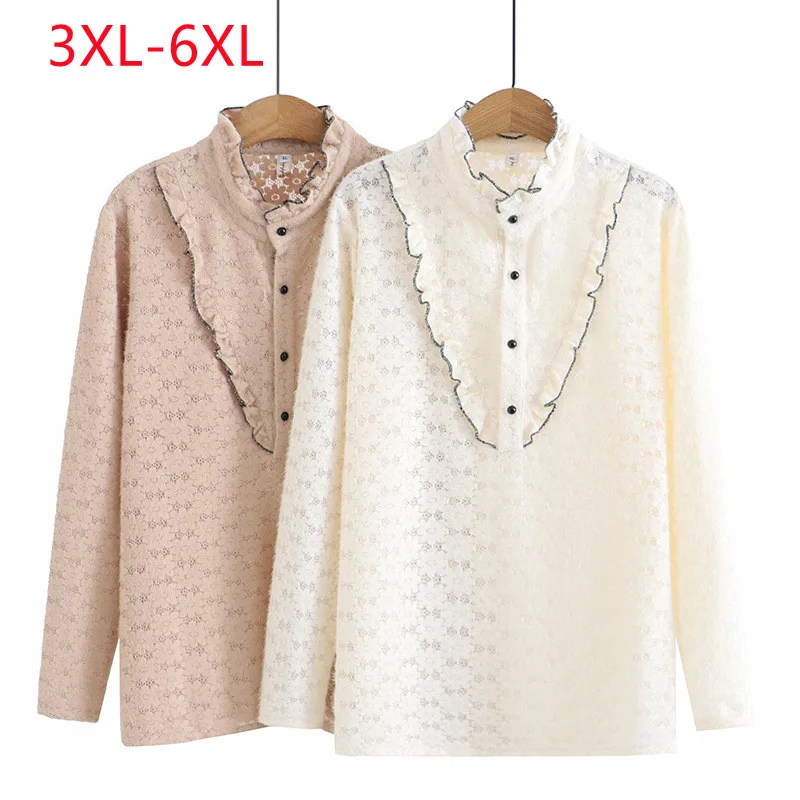 New 2023 Ladies Spring Autumn Plus Size Blouse For Women Large Size Tops Long Sleeve Lace Shirt 3XL 4XL 5XL 6XL