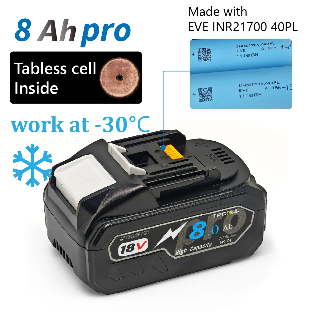 TPCELL New 8Ah/10Ah For MKT 18V 21700 Tabless cells Replacement Battery Power Tools Li-ion image 3