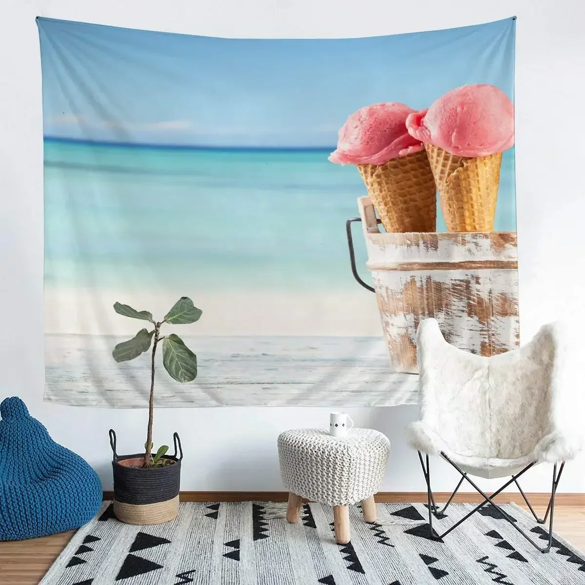 Chocolate Ice Cream Pattern Tapestry Home Decor Enjoy Summer Theme Party Tapestry Living Room Background Wall Hanging Tapestries