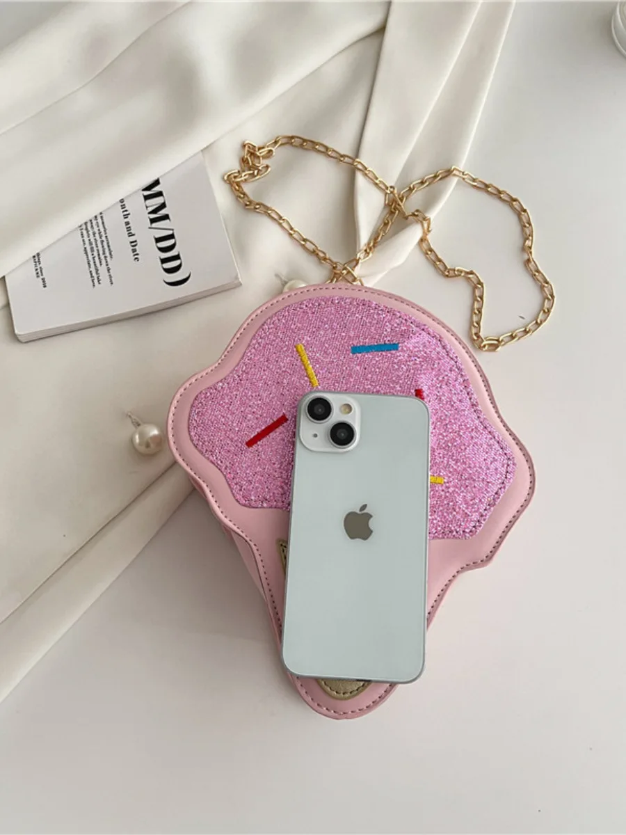 Ice CreamShape Shoulder Bag Style Cartoon Sequins Crossbody Bag Women Cute Chain Small Handbag