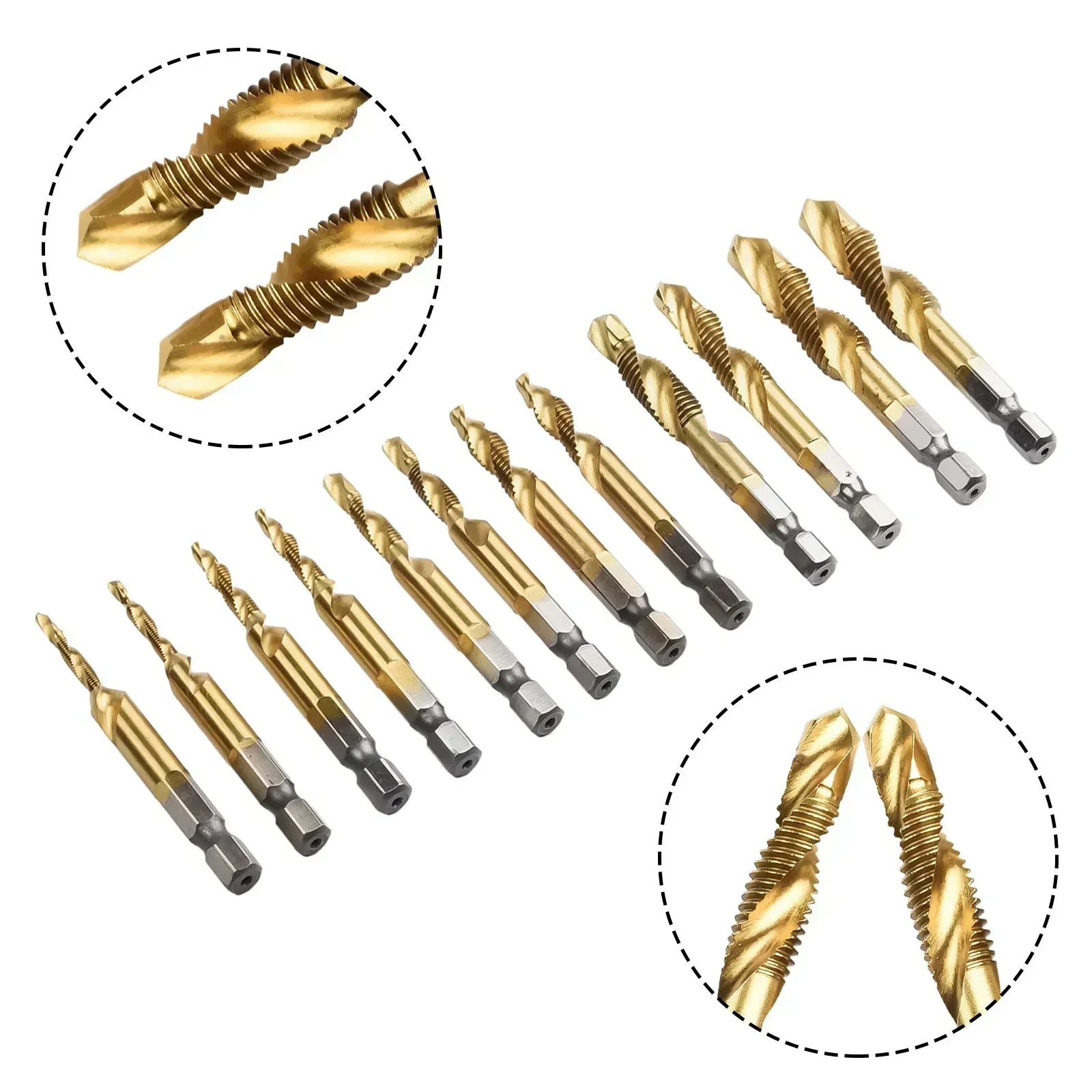12pcs Metric Tap Composite Tap Plated Hex Shank HSS Screw Thread Metric Tap Drill Compound Tap Hand Drill Tool M3-M10