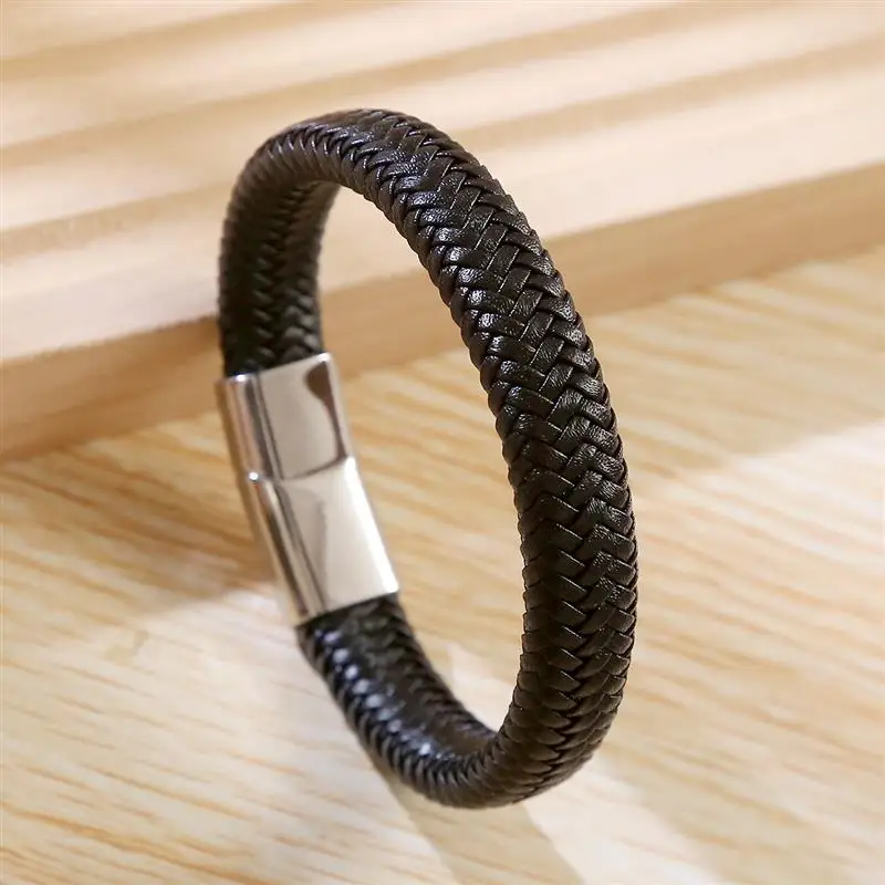 Classic Hand-Woven Leather Bracelet 19/21/23cm Single Layer Leather Men Bracelets Punk Bangle for Friend Charm Jewelry Gifts