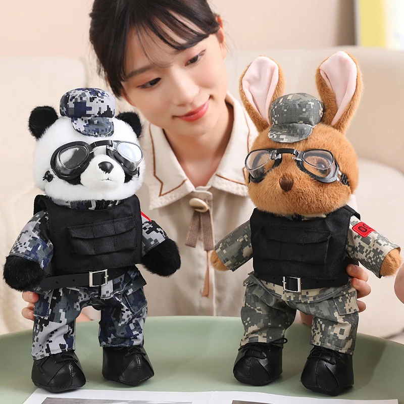 1pc Cool Camouflage Style Panda Rabbit Plush Toy Creative Stuffered Animal Doll Tactical Souvenir Decor Gift For Kids Boys Men