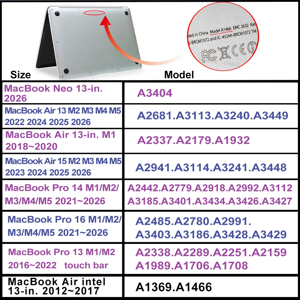 New Ultra Thin Hard Shell Laptop Case for Macbook Neo 13 A3404 2026 Pro 14 M5 Air 13 M1 M2 M3 Air 15.3 M4 Pro13 Shockproof Cover