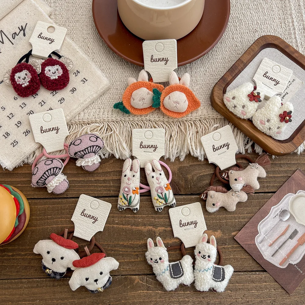 الكرتون الحيوان العصابات الشعر المرنة للفتيات إكسسوارات الشعر طفل ذيل حصان حامل الأطفال القطن الشعر التعادل دمية ماسك الشعر #6