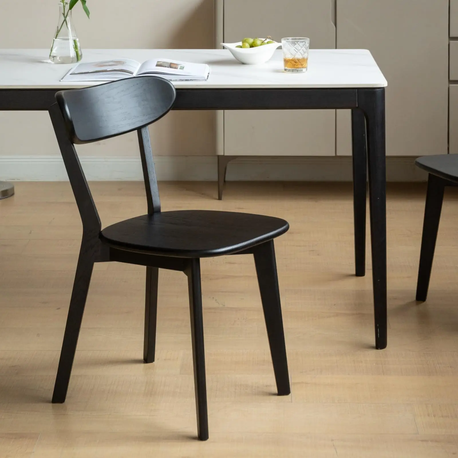 Oak Dining Chairs, Kitchen Chairs, 100% Solid Wood Modern Dinner Chair with Curved Backrest, Dining Room Chair for