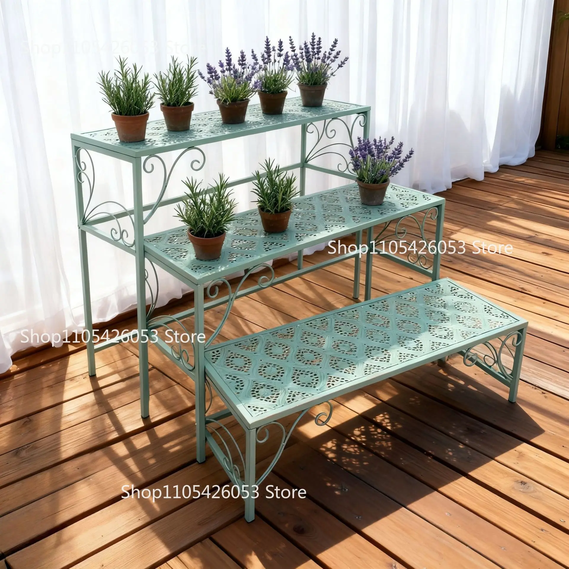 Flower rack, simple balcony, multi-layer ladder flower pot rack, old wrought iron flower rack, indoor succulent pot rack.