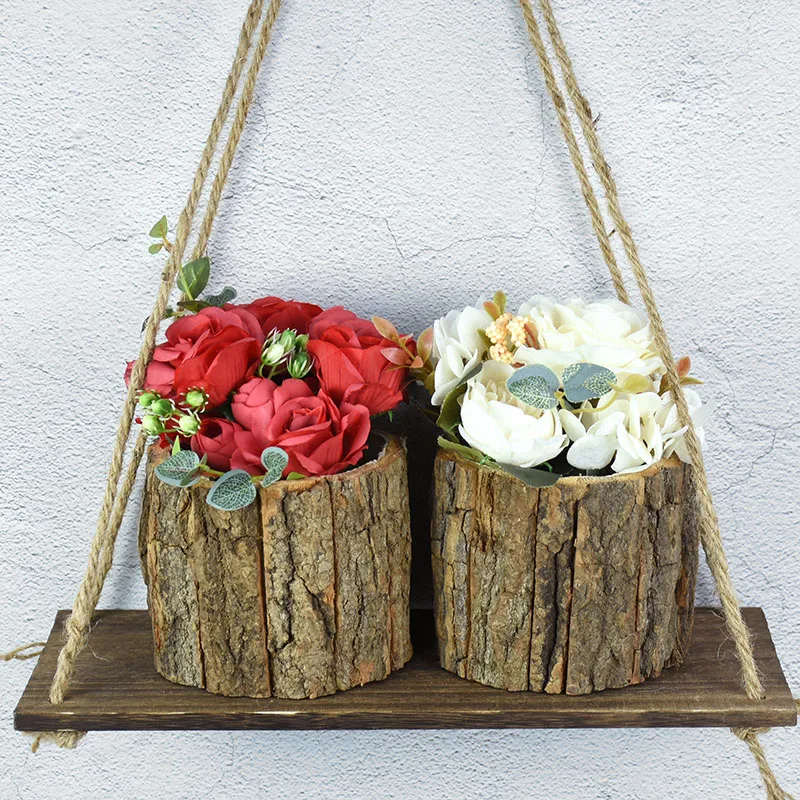 Bark Flower Pot Wooden Stump Bark FlowerPot Planter Holders Home Indoor Outdoor Garden Plant Bonsai Wedding Decoration Supplies