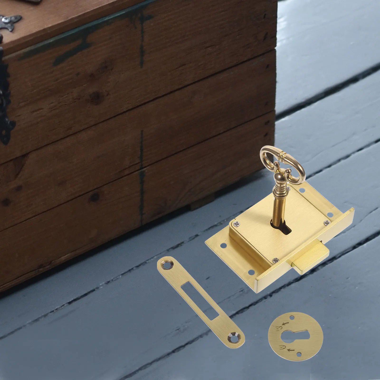 Retro Drawer Lock Brass Cabinet Lock 4505B Dull Draw Filing File Furniture Desk Safe Replacement Hardware Key Wooden Box