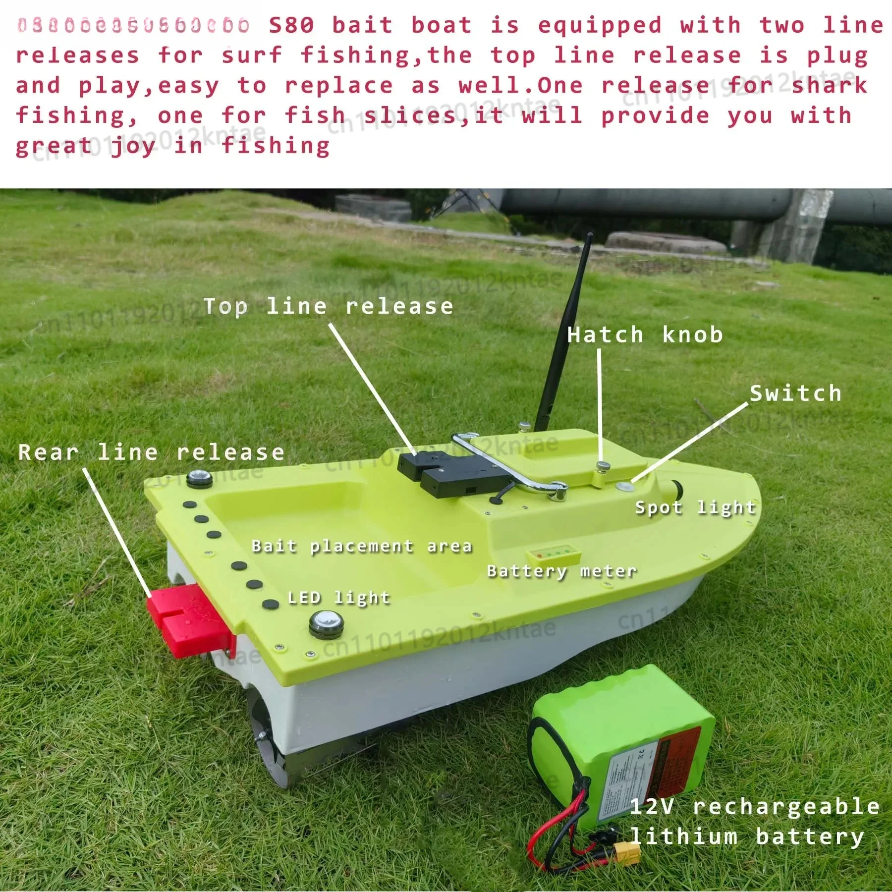 S80 Brushless Motor Super Speed Saltwater  Fishing Bait Boat  for Surf Fishing with Waterproof Meters/Second