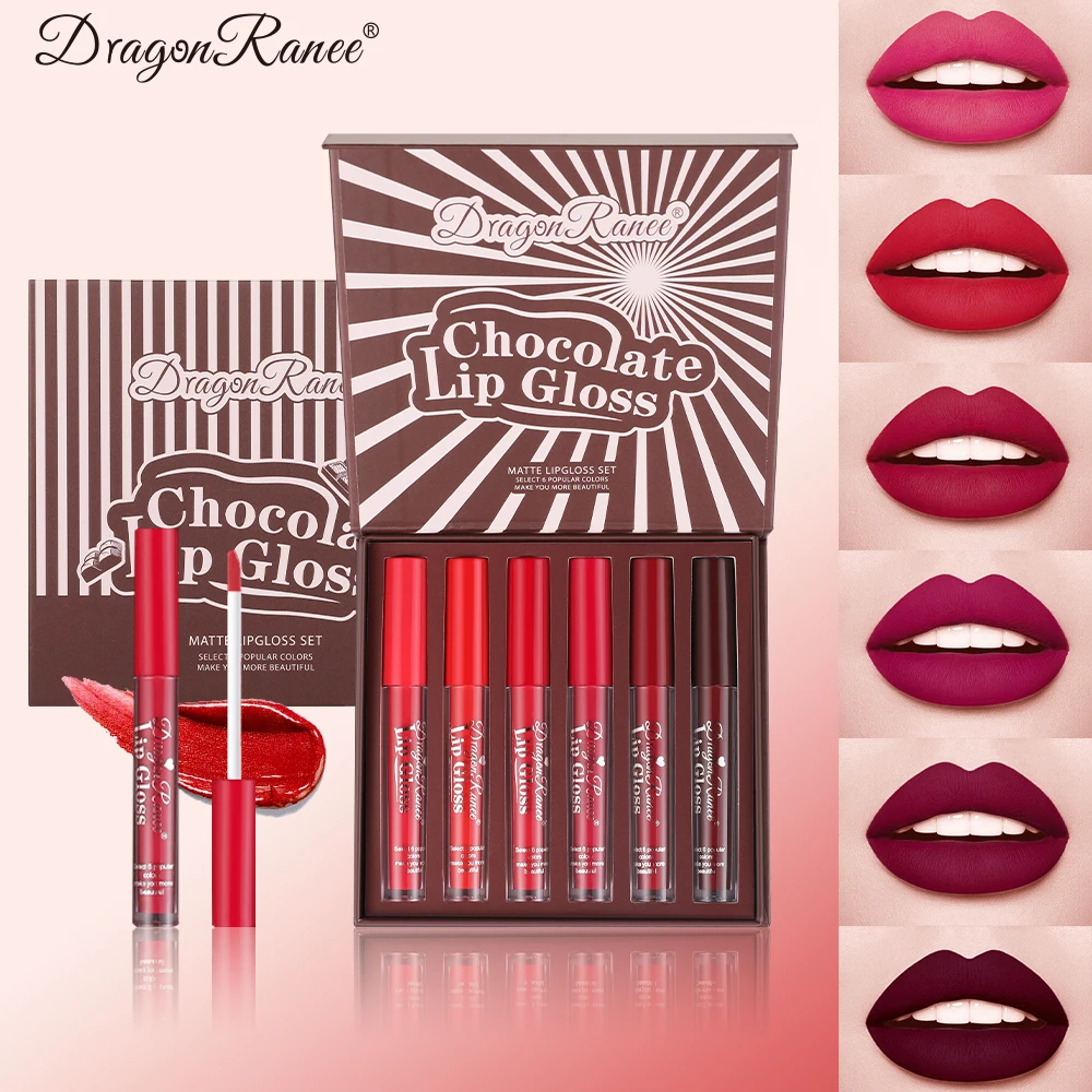 6-pack Lip Gloss Non fading Lipstick Red Brown Makeup Festival Gift Box Set
