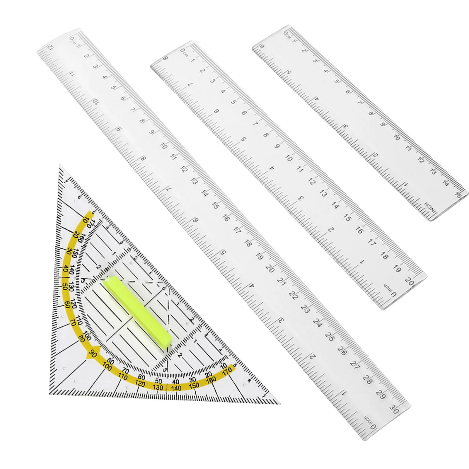 4pcs Classroom Centimeters Geometry Double Sided Home Straight Clear Stationary Plastic Ruler Set Kids Smooth Office Supplies