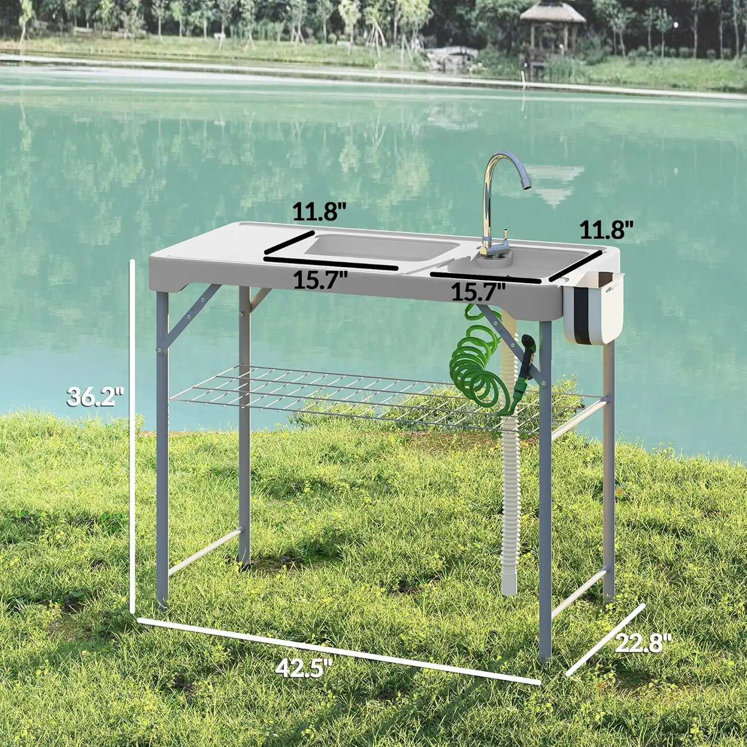折りたたみ式魚洗浄テーブル シンク付き ポータブルキャンプシンクテーブル グレー