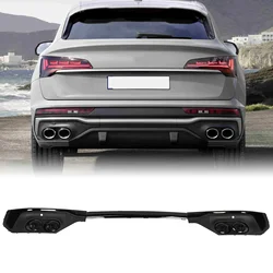 Black Rear Bumper Exhaust Pipe Diffuser Trim Glossy Black Lip Spoiler For Audi SQ5 Q5 Sportback 2021+