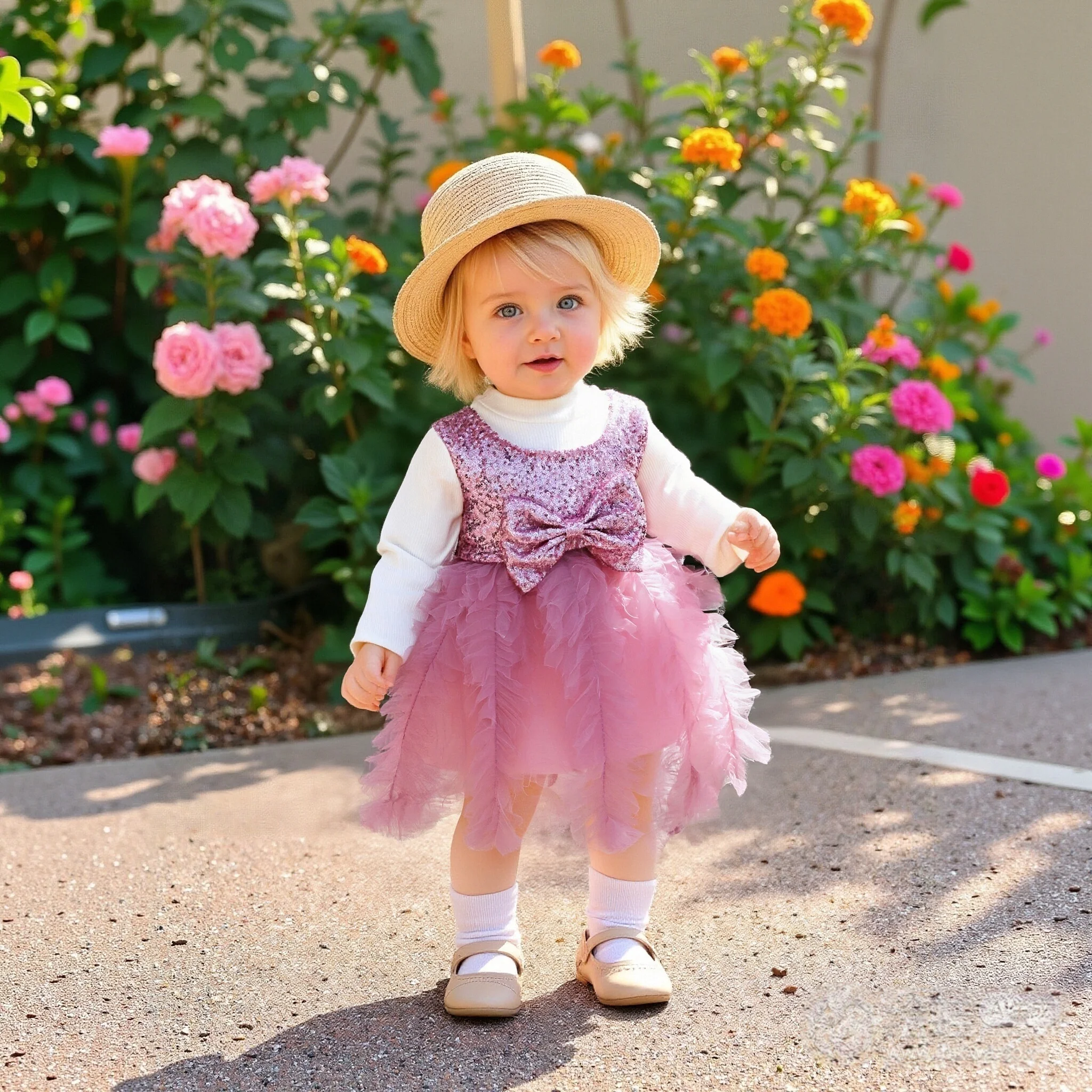

Baby Girl Clothes Spring And Autumn Bow Sequins Solid Color Ruffled Design Mesh Fluffy Girl Kid's Dress Cute Casual Girls Dress