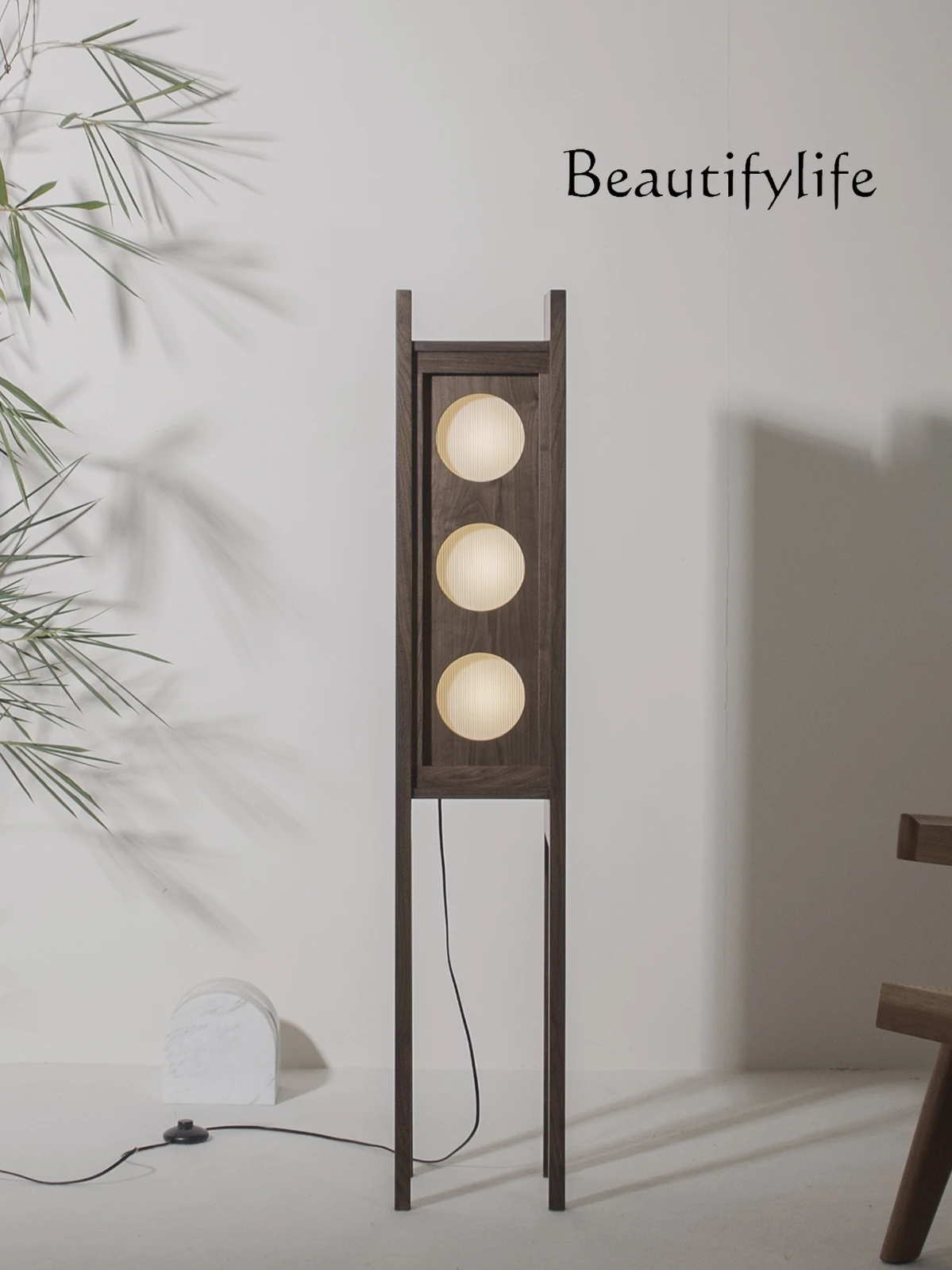 Moon God Floor Ambience Light Chinese Style Zen Decoration New Chinese Style Solid Wood Vertical Black Walnut