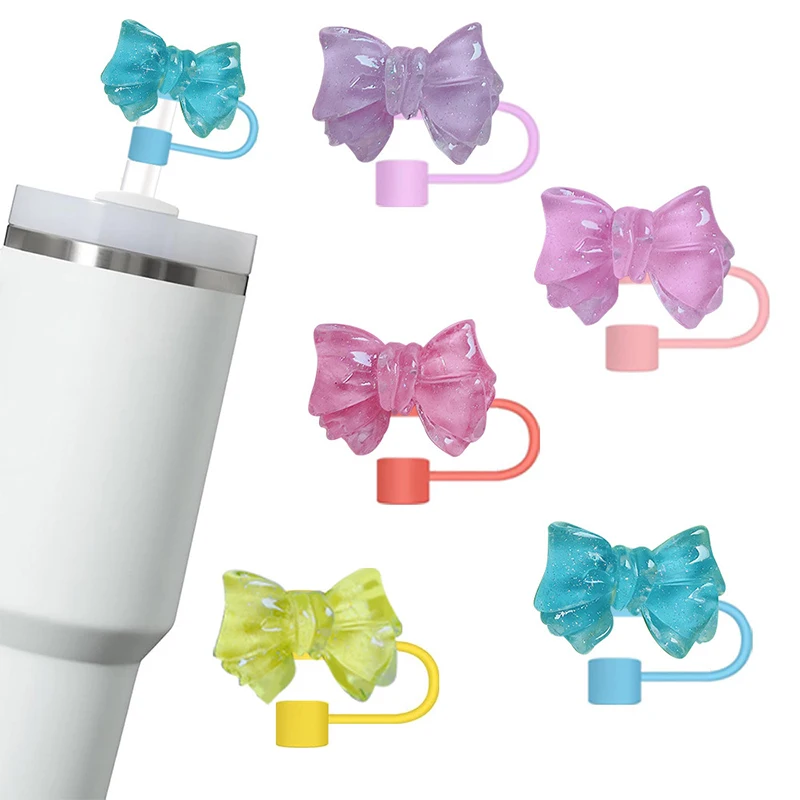 Cute Bow 10mm Straw Cap Covers For Stanley Tumbler Cup Accessories Silicone Straw Cap Reusable Dust-Proof Straw Tip Protection