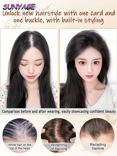 Imagen 2 del producto Topper con flequillo de pelo, pinza de pelo sintético en extensiones de cabello para uso diario, accesorios para el cabello