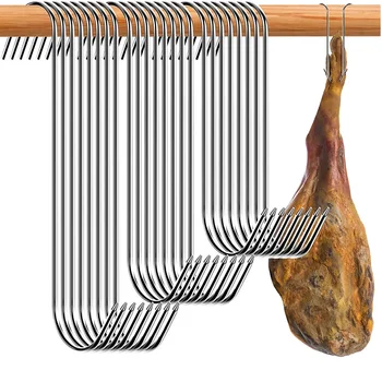 스테인리스 스틸 S 정육점 고기 후크 도구, 냉온수 흡연용, 도축 사냥, 닭 BBQ 돼지고기 소시지, 베이컨 그릴 후크 