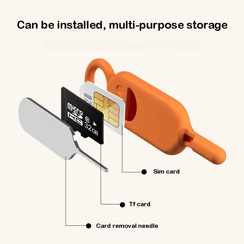2IN1SIM Card Removal Needle Pin with Protector Holder Anti-Lost Phone SIM Cards Storage Case Tray Ejector Needle Opener
