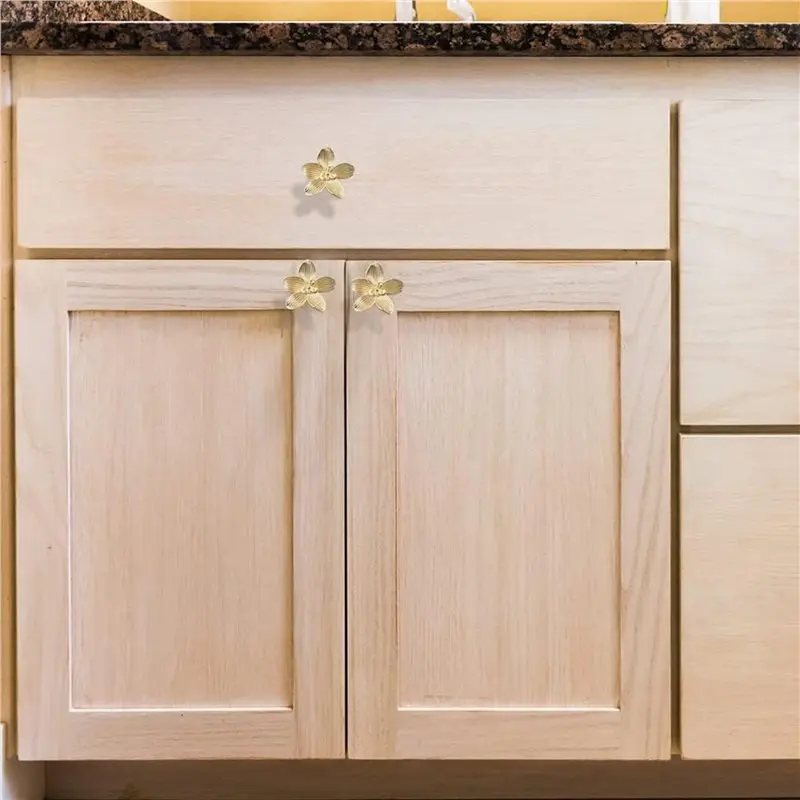 T21C 8X Flower Drawer Knobs Petal Cabinet Knobs Dresser Knobs Furniture Drawer Pulls Handles For Wardrobe Door Pulls Old Gold