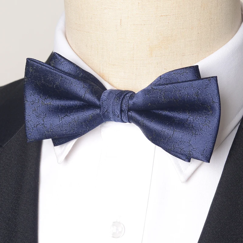 High Quality Dark Blue Striped Bow tie Men's Gift Fashionable Butterfly Wedding Gift Banquet Shirt Accessories 100% Silk Bow tie