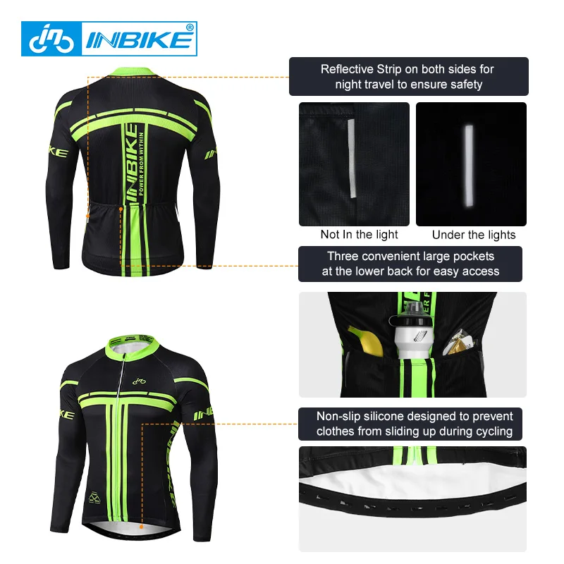 INBIKE Winter Cycling Sets Thermal Fleece Long Sleeve Jersey Pant for Men Road Bike MTB Cycling Thights Bicycle Riding Clothing