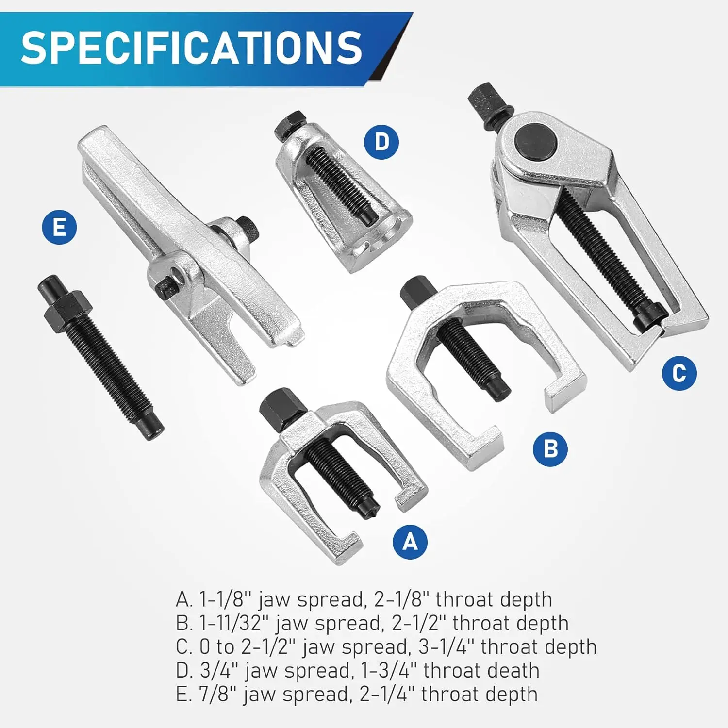 Separador de juntas esféricas de 5 piezas, extractor de Brazo Pitman, juego de herramientas de extremo de varilla de amarre para servicio frontal, Kit de extracción de divisor