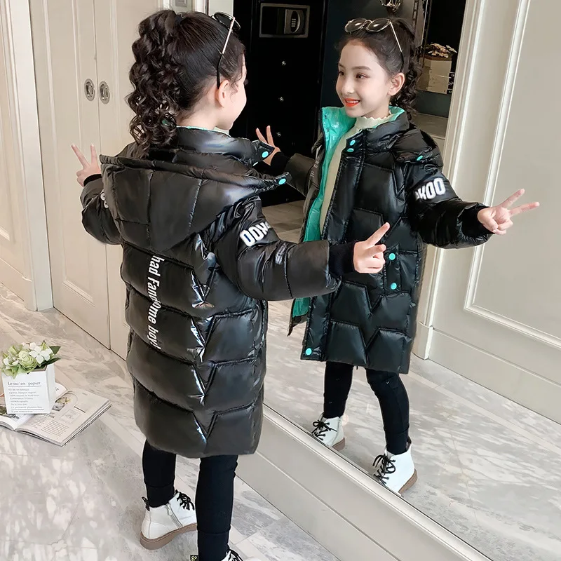 Girls Down Cotton Coat Jacket Outerwear 2022 Retro Winter Warm Thicken Velvet Plus Size Children's Clothing