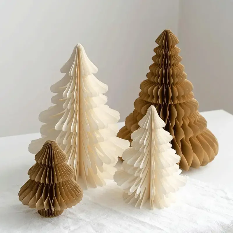 2Pcs/set Mini Christmas Tree Honeycomb Tissue Paper Tree Christmas Photo Props Party Decoration New Year Home Decor