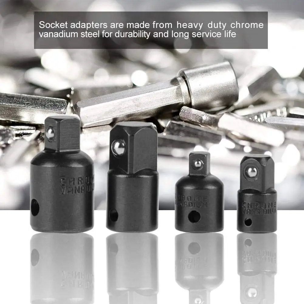 Rafford 4-Piece Impact Socket Adapter and Reducer Set - Universal Rotary Drive Conversion Kit for Socket Wrenches (Black)