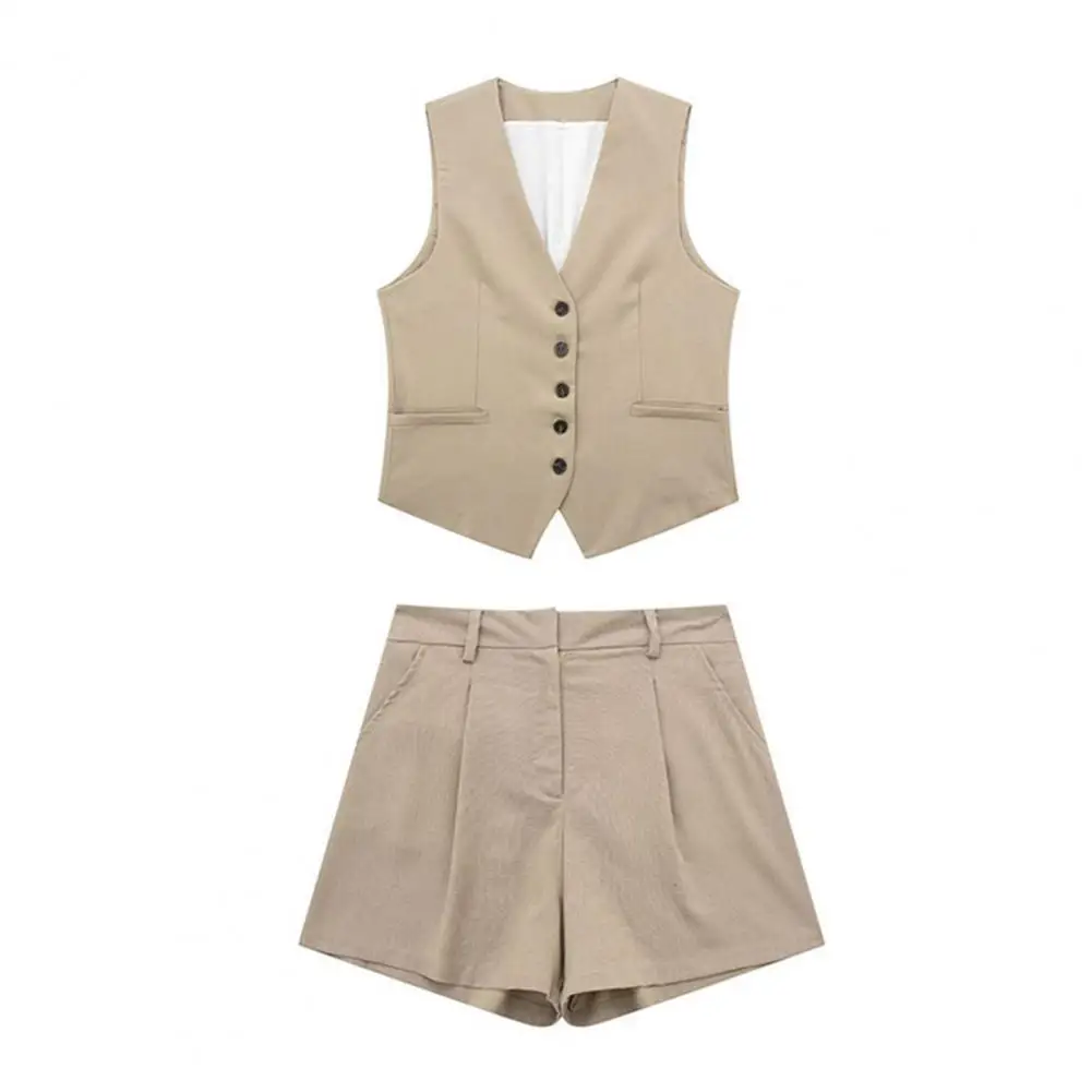 Lady Office Wear gilet elegante Summer Office Wear gilet con scollo a V vita alta pantaloncini a trapezio per le donne Ol gilet da donna stile pendolare