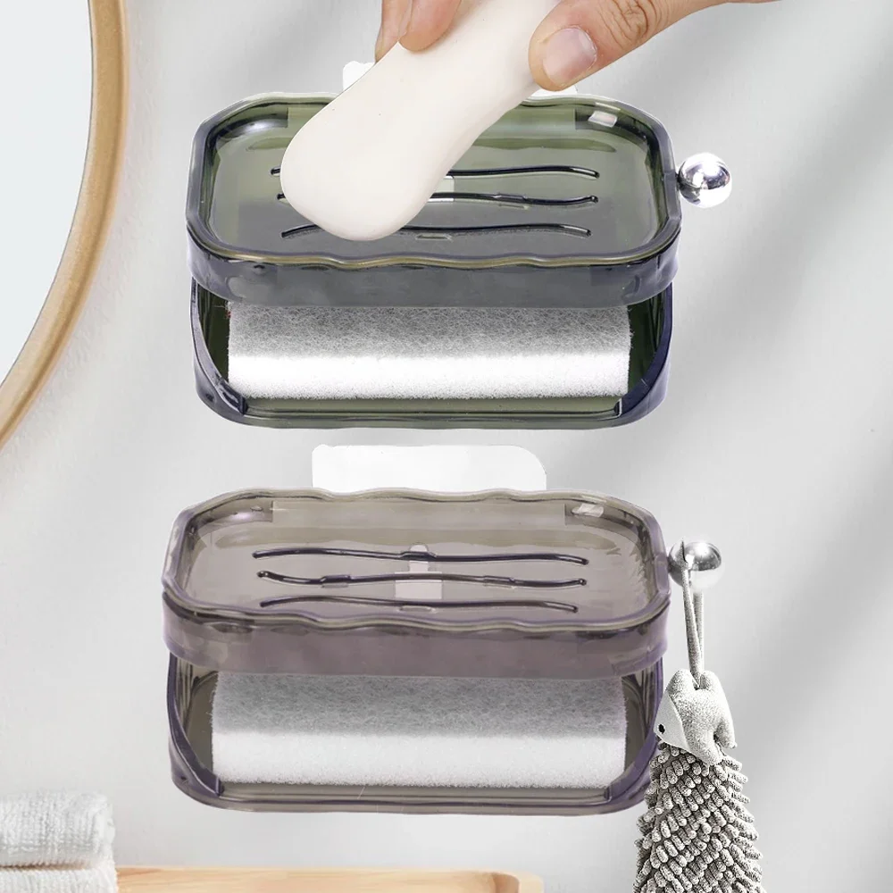 Double Layer Soap Holder Bathroom Draining Soap Box with Hook Portable Household Soap Box Kitchen Sponge Case Toilet Shower Tray