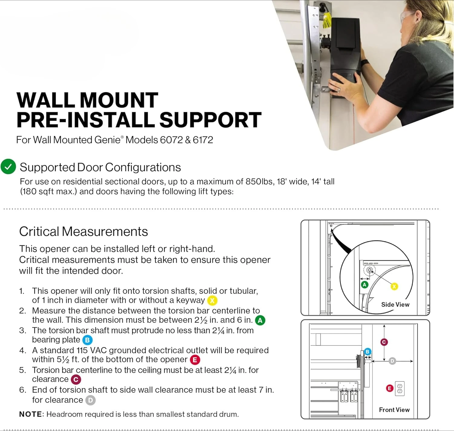 

6072H-O Residential Wall Mounted Garage Door Opener, Black