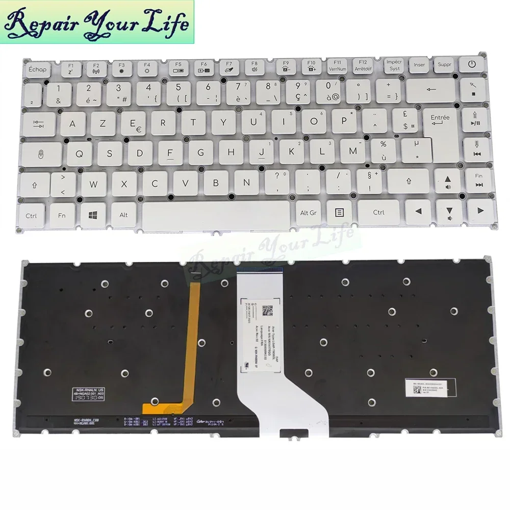 FR French AZERTY Backlit Keyboard For Acer ConceptD 7 CN715-71 73A9 70LR CN715-71P LG4P-T90W3L White Keycaps Backlight Keyboard