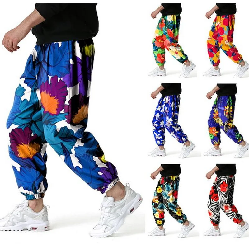 Men\'s Loose  Boho Yoga Harem Pants Hawaiian Graphic Print Drop Crotch Jogger Pants Multi-color