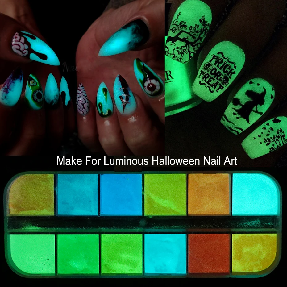 Nails Glitter blask w ciemne światło Neon Pigment pył fluorescencyjny zielony niebieski jasny lakier do paznokci cekiny proszki akcesoria BEYS