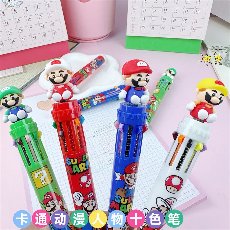 18/36pcs Anime Super Mario penna a sfera Sanrio 10 colori penne Gel cancelleria per studenti materiale scolastico Cartoon Press Writing Pen