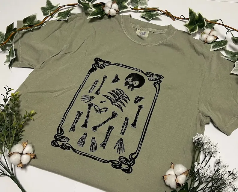 

Skeleton print Tshirt / hand printed / block printed