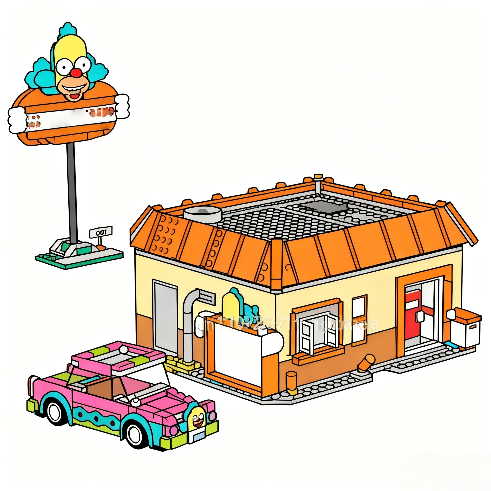 

Stock 1635 pieces of MOC City Krusty Hamburg building Model building blocks suitable for children's Christmas gift set