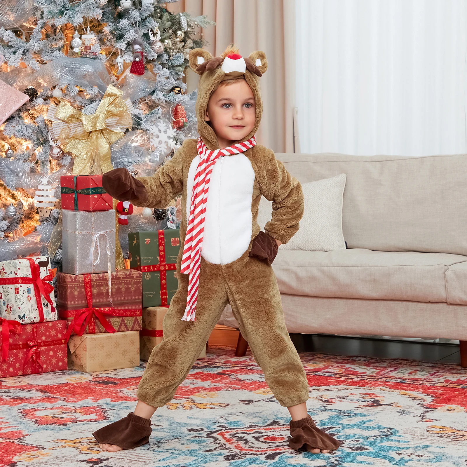 أطفال بنين بنات الحيوان زي الغزلان زي لعب الأدوار مقنعين طويلة الأكمام السروال القصير ليوبارد تأثيري حلي حللا #3