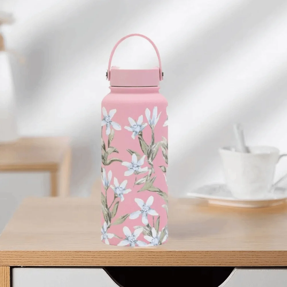 

Gift Creative Thermal Water Bottle Portable Stainless Steel Outdoor Insulated Mug Thickened 1L Floral Insulated Bottle Office